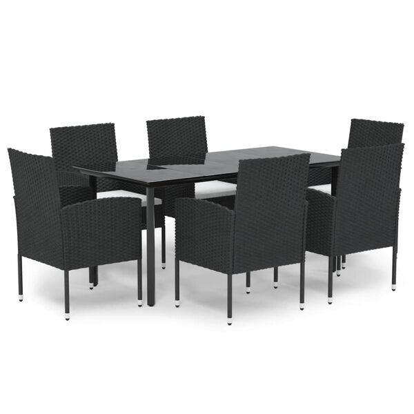 vidaXL Set da Pranzo da Giardino 7 pz Nero con Cuscini in Polyrattan