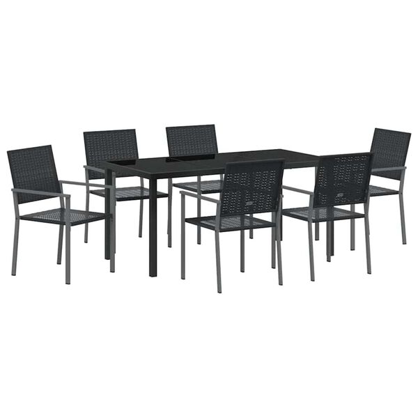 vidaXL Set da Pranzo per Giardino 7 pcs Nero Rattan in PE