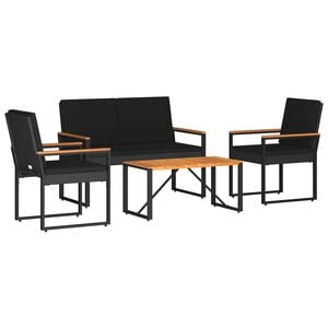 vidaXL Set Mobili da Esterno con cuscino 4 pcs Nero polyrattan