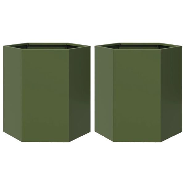 vidaXL Fioriere da Giardino 2pz Verde Oliva Esagono 46x40x45cm Acciaio