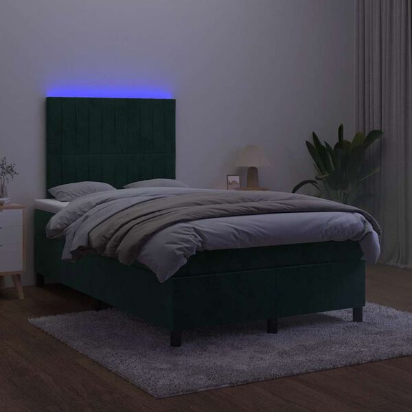 vidaXL Letto a Molle con Materasso e LED Verde Scuro 120x190cm Velluto