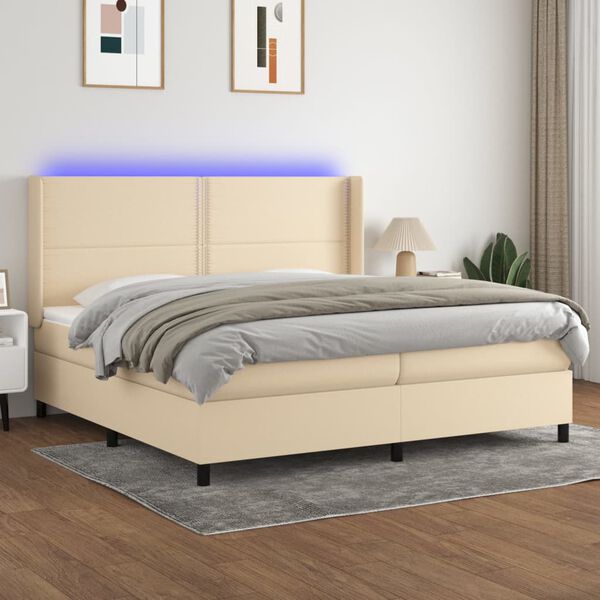 vidaXL Letto a Molle Materasso e LED bianco 200x200cm in Tessuto