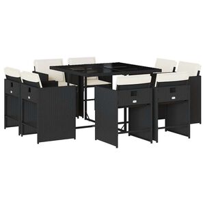 vidaXL Set da Pranzo da Giardino 9 pz con Cuscini Nero in Polyrattan