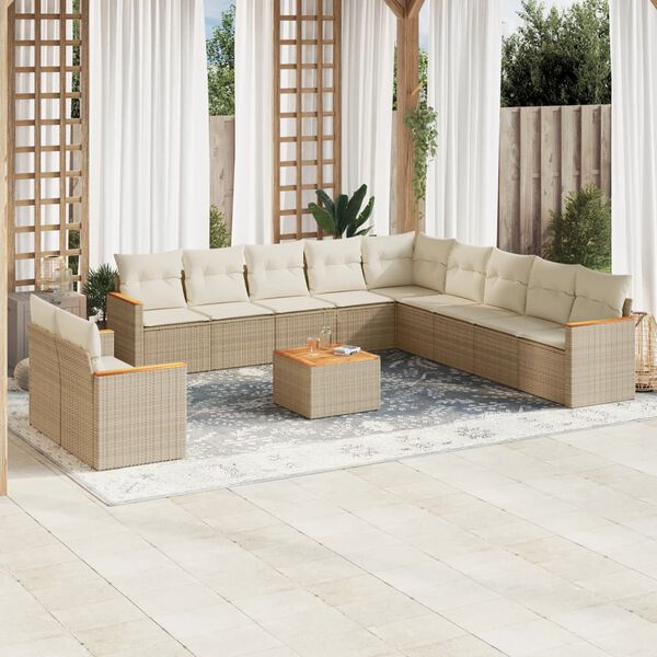 vidaXL Set Divani da Giardino 12 pz con Cuscini Beige in Polyrattan