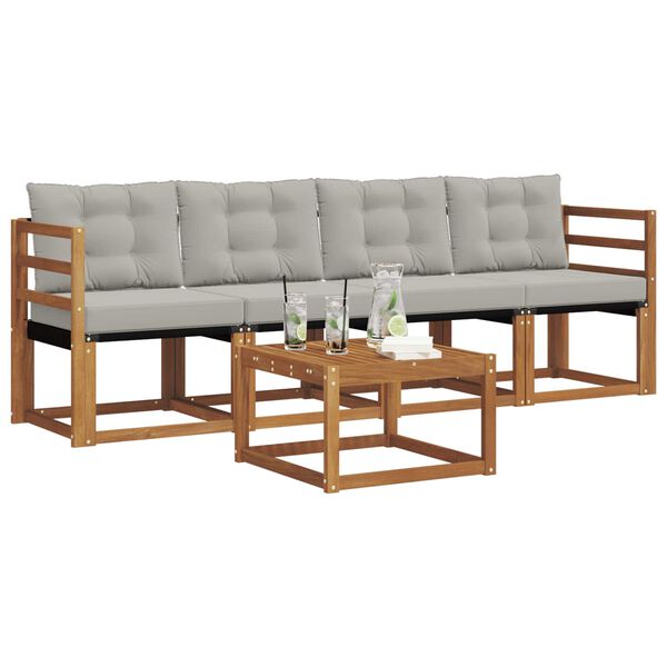 vidaXL Set di divani da esterno 5 pcs Grigio Naturale e Chiaro