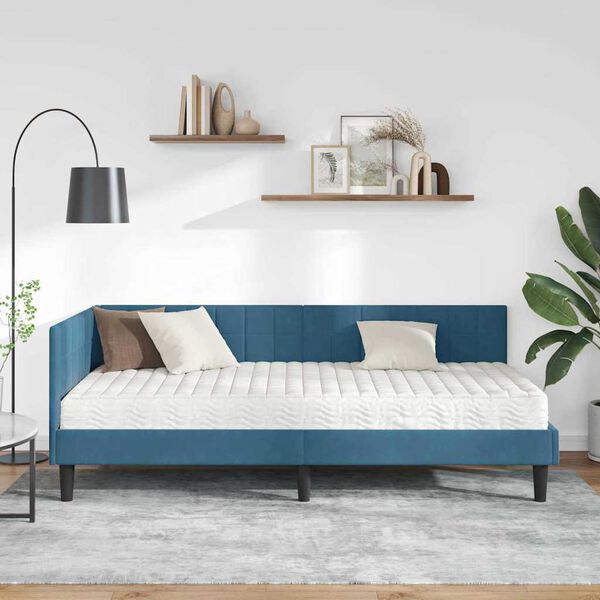 vidaXL Struttura Letto Angolare con Materasso 2 pcs Blu Velluto