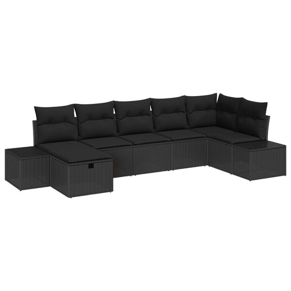 vidaXL Set Divano da Giardino con cuscino 7 pcs Nero polyrattan