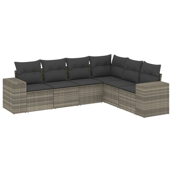 vidaXL Set Divano da Giardino 6pz con Cuscini Grigio Chiaro Polyrattan
