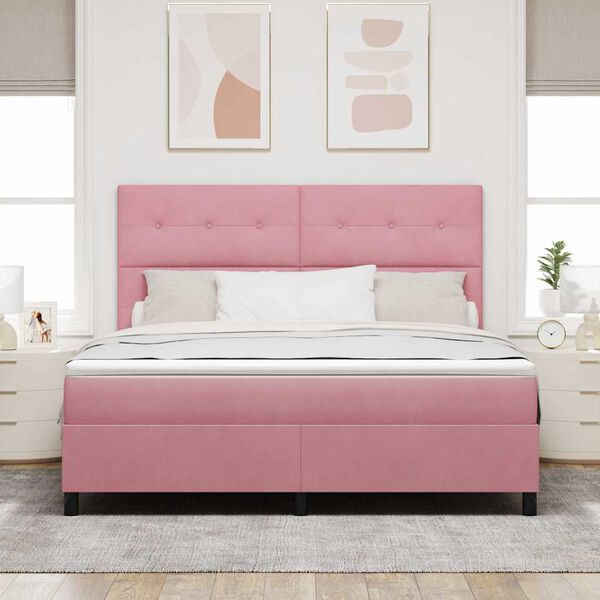 vidaXL Letto a Sorgente LED con materasso Rosa 180 x 200 cm Velluto