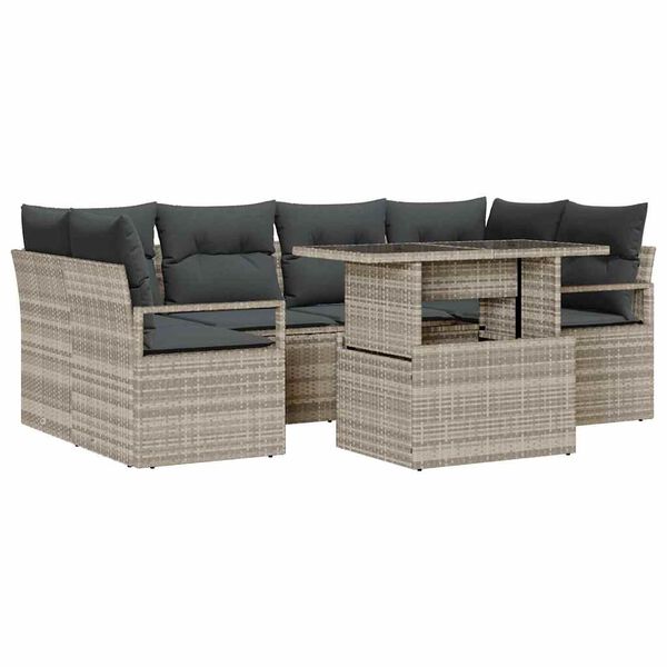 vidaXL Set di divani con cuscino 7 pcs Grigio chiaro polyrattan
