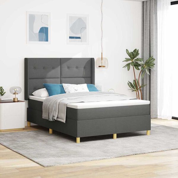 vidaXL Letto a molle con materasso Grigio scuro 140 x 190 cm Tessuto