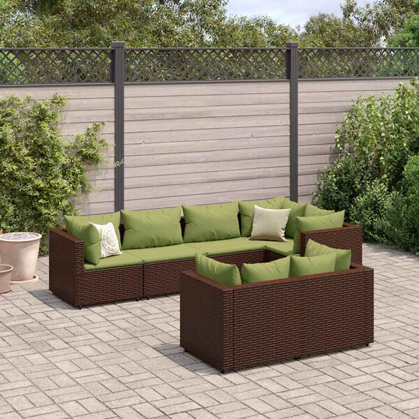 vidaXL Set Divani da Giardino 7 pz con Cuscini in Polyrattan Marrone