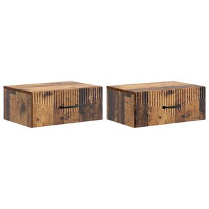 vidaXL Mobiletto da notte a muro 2 pcs Legno antico 49 x 34,5 x 20 cm