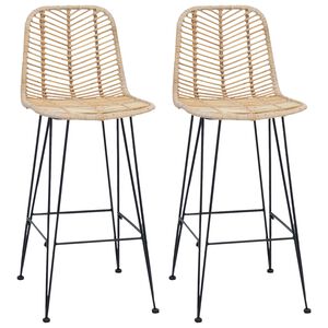 vidaXL Sedia da Bar 2 pcs Naturale 44,5 x 53 x 111 cm Rattan e Ferro