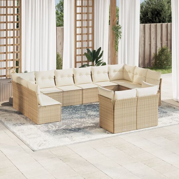 vidaXL Set Divani da Giardino 12 pz con Cuscini Beige in Polyrattan
