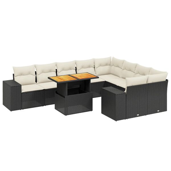 vidaXL Set Divani da Giardino 10pz con Cuscini in Polyrattan Nero