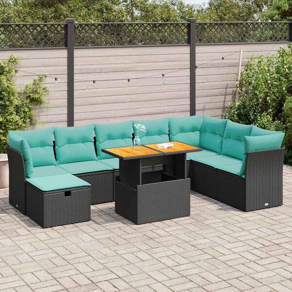 vidaXL Set Divano da Giardino 9pz con Cuscini Grigio Polyrattan Acacia