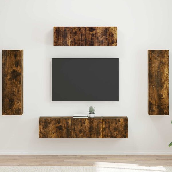 vidaXL Mobile TV 5 pcs Rovere fum&eacute;