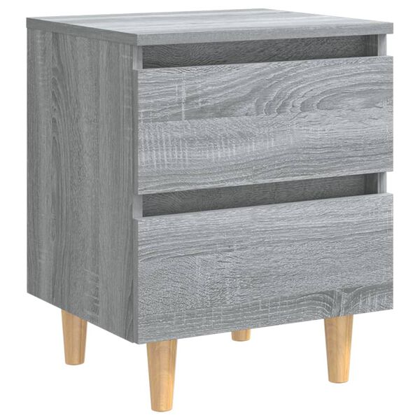 vidaXL Comodino con Gambe in Legno Massello Grigio Sonoma 40x30x50 cm