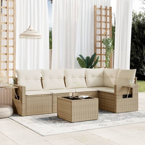 vidaXL Set Divano da Giardino 6 pz con Cuscini Beige in Polyrattan