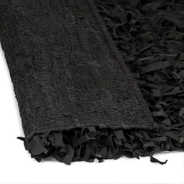 vidaXL Tappeto Shaggy a Pelo Lungo in Vera Pelle 120x170 cm Nero