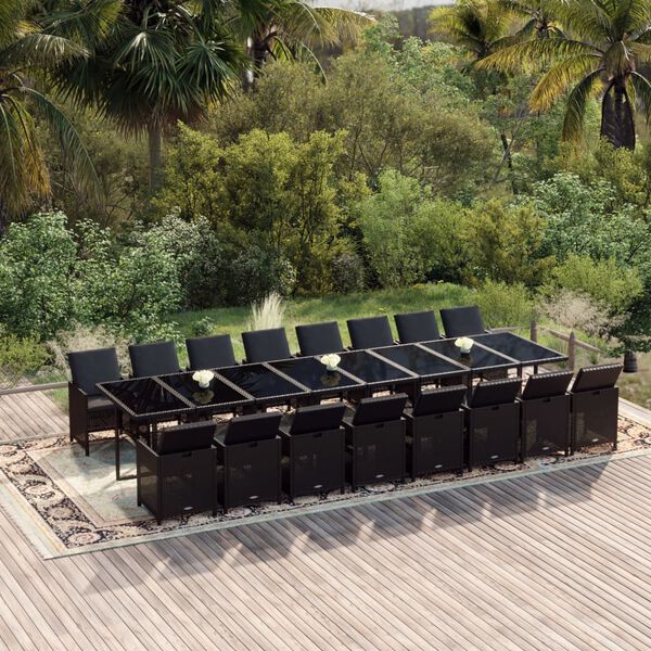vidaXL Set da Pranzo da Giardino 17 pz con Cuscini Nero in Polyrattan