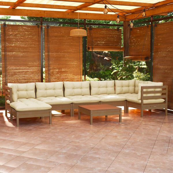 vidaXL Set Salotto Giardino 8pz con Cuscini Marrone Ambra Legno Pino