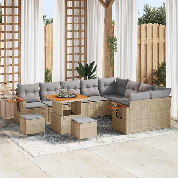 vidaXL Set Divano da Giardino con cuscino Beige Poly Rattan