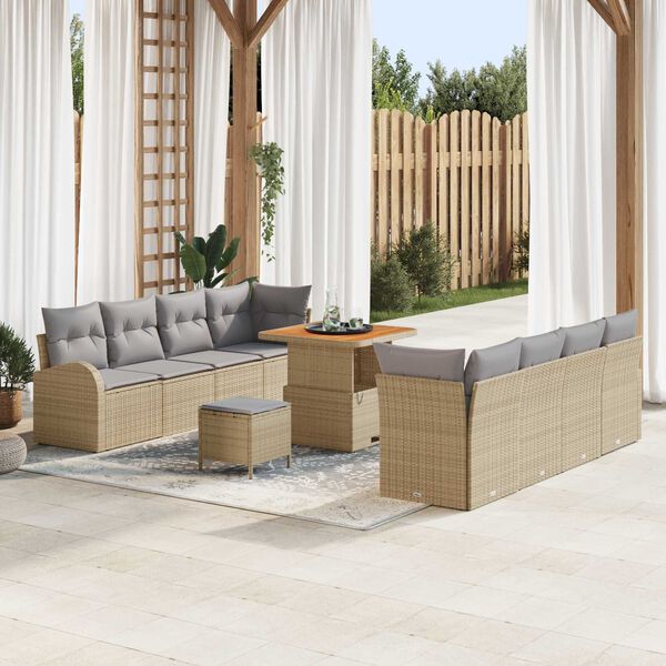 vidaXL Set Divano da Giardino con cuscino 11 pcs Beige e Grigio Chiaro