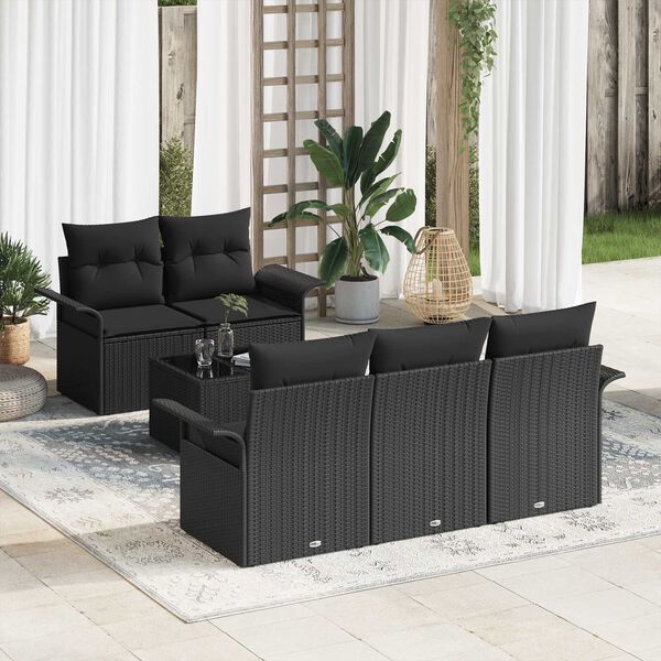 vidaXL Set di divani con cuscino 6 pcs Nero polyrattan