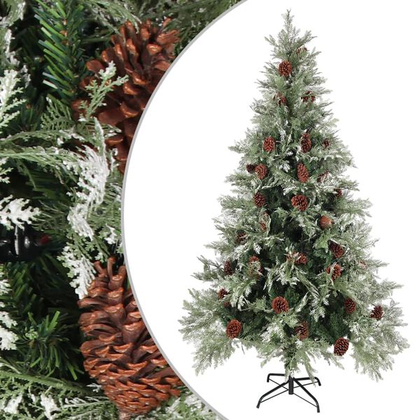 vidaXL Albero di Natale con Pigne Verde e Bianco 195 cm in PVC e PE
