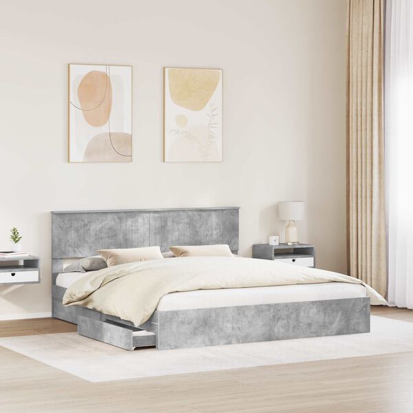 vidaXL Letto con Contenitore con testiera Grigio cemento 180 x 200 cm