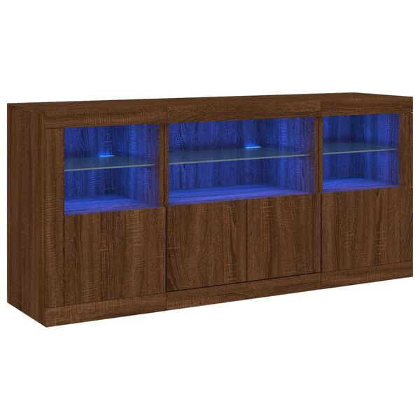 vidaXL Credenza con Luci LED Rovere Marrone 142,5x37x67 cm