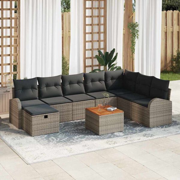 vidaXL Set Divano da Giardino con cuscino 9 pcs Grigio polyrattan