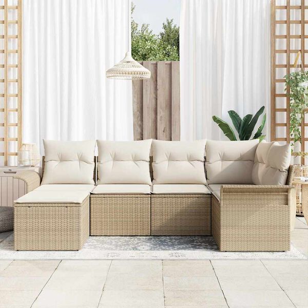 vidaXL Set Divano da Giardino con cuscino 6 pcs Beige polyrattan
