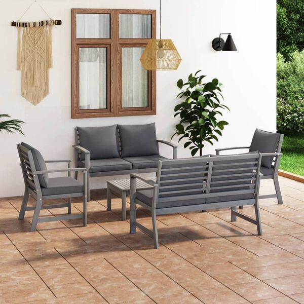 vidaXL Set Divani da Giardino 5 pz con Cuscini in Legno Acacia Grigio