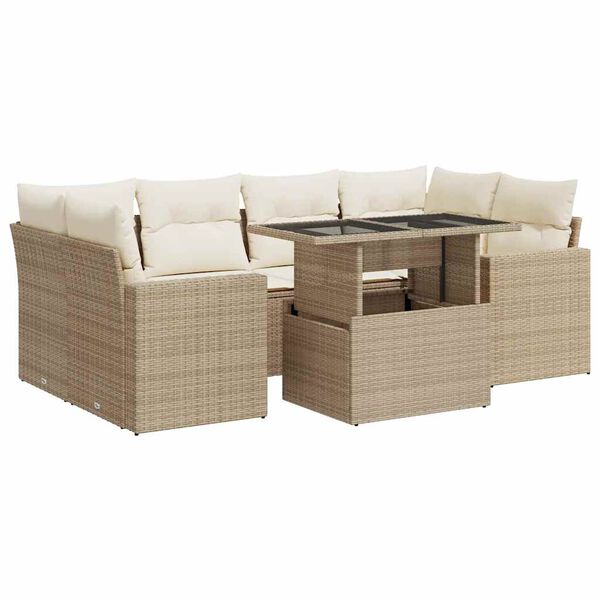 vidaXL Set Divani da Giardino 7 pz con Cuscini Beige in Polyrattan