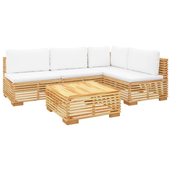 vidaXL Set Divani da Giardino 5 pz con Cuscini Legno Massello di Teak