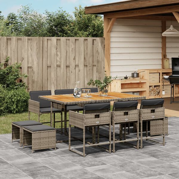 vidaXL Set da Pranzo da Giardino 11pz con Cuscini in Polyrattan Grigio