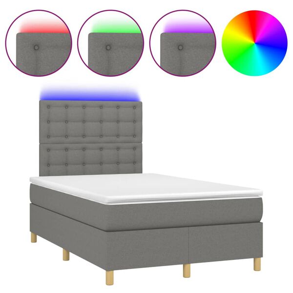 vidaXL Letto a Molle Materasso e LED Grigio Scuro 120x200cm in Tessuto