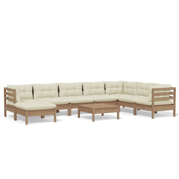vidaxL Set Salotto Giardino 9pz con Cuscini Marrone Ambra Legno Pino