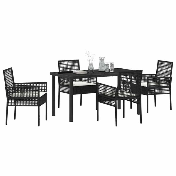 vidaXL Set da Pranzo per Giardino con cuscino 5 pcs Nero polyrattan