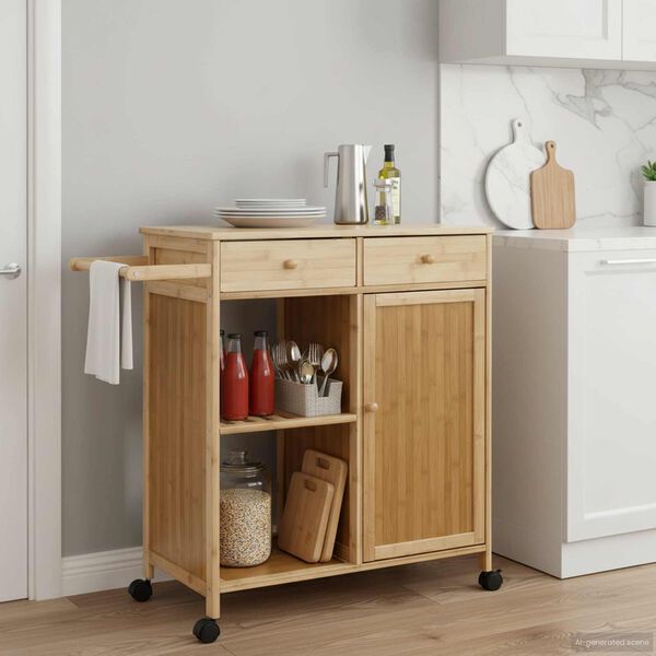 vidaXL Carrello da Cucina con Ruote Naturale 90,5 x 36 x 86,5 cm Bamb&ugrave;
