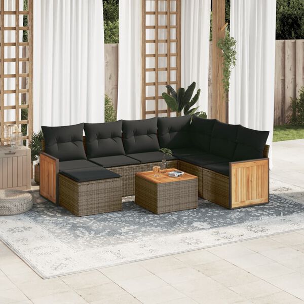 vidaXL Set Divano da Giardino 8 pz con Cuscini Grigio in Polyrattan