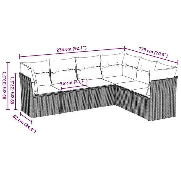vidaXL Set Divano da Giardino 6pz con Cuscini Grigio Chiaro Polyrattan