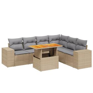 vidaXL Set Divani da Giardino 7 pz con Cuscini Beige in Polyrattan