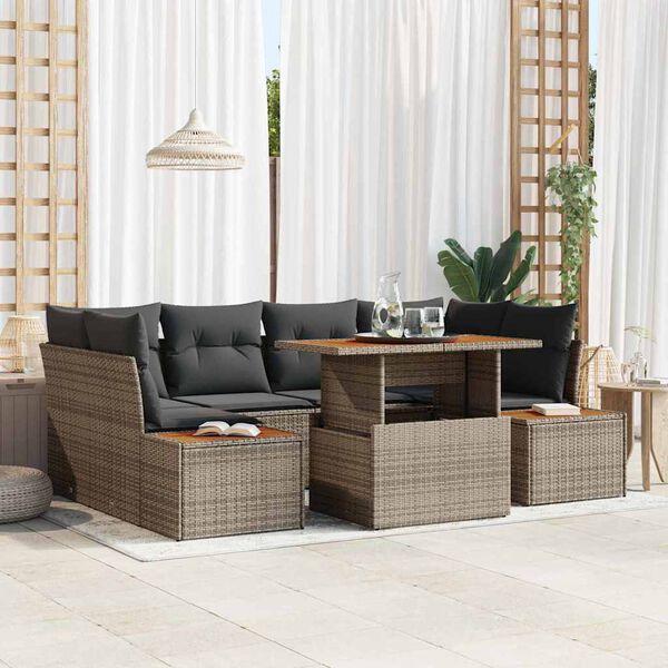 vidaXL Set Divano da Giardino 7 pcs Grigio Poly Rattan