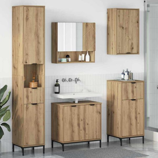 vidaXL Set di mobili per il bagno con cassetto Rovere artigianale
