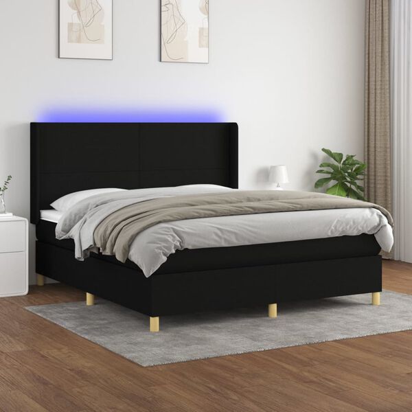vidaXL Letto a Molle con Materasso e LED Nero 160x200 cm in Tessuto