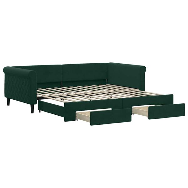 vidaXL Divano Letto Estraibile Cassetti Verde Scuro 100x200cm Velluto